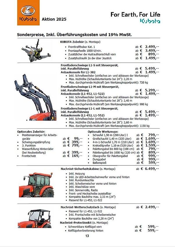 Kubota KUBOTA L1-452 S (L1452), 45PS Allradtraktor, inkl. Frontlader m. Parallelführung